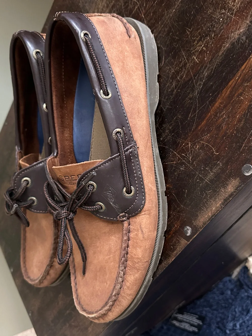 Sperry Two-Tone Brown Suede and Dark Brown Leather Deck Shoes
